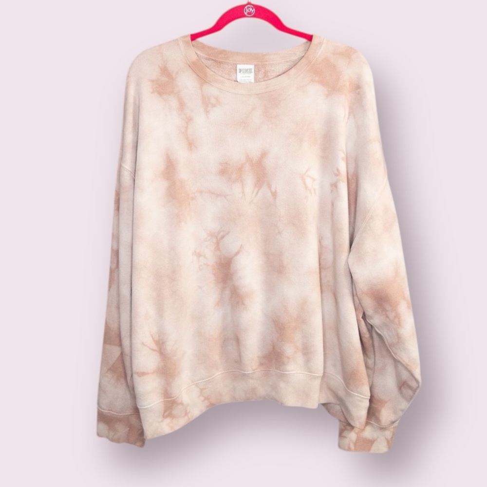 Victorias Secret PINK Large L Beige Brown Tie Dye Sweatshirt‎ Oversized Slouchy